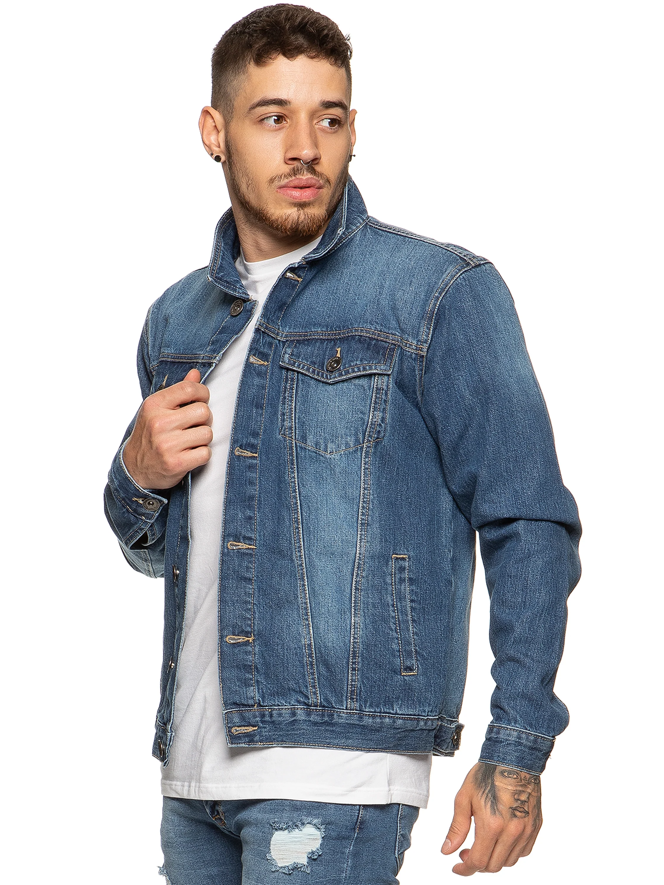 Mens Enzo Denim Designer Jacket - Black | Enzo Designer Menswear - Image 6
