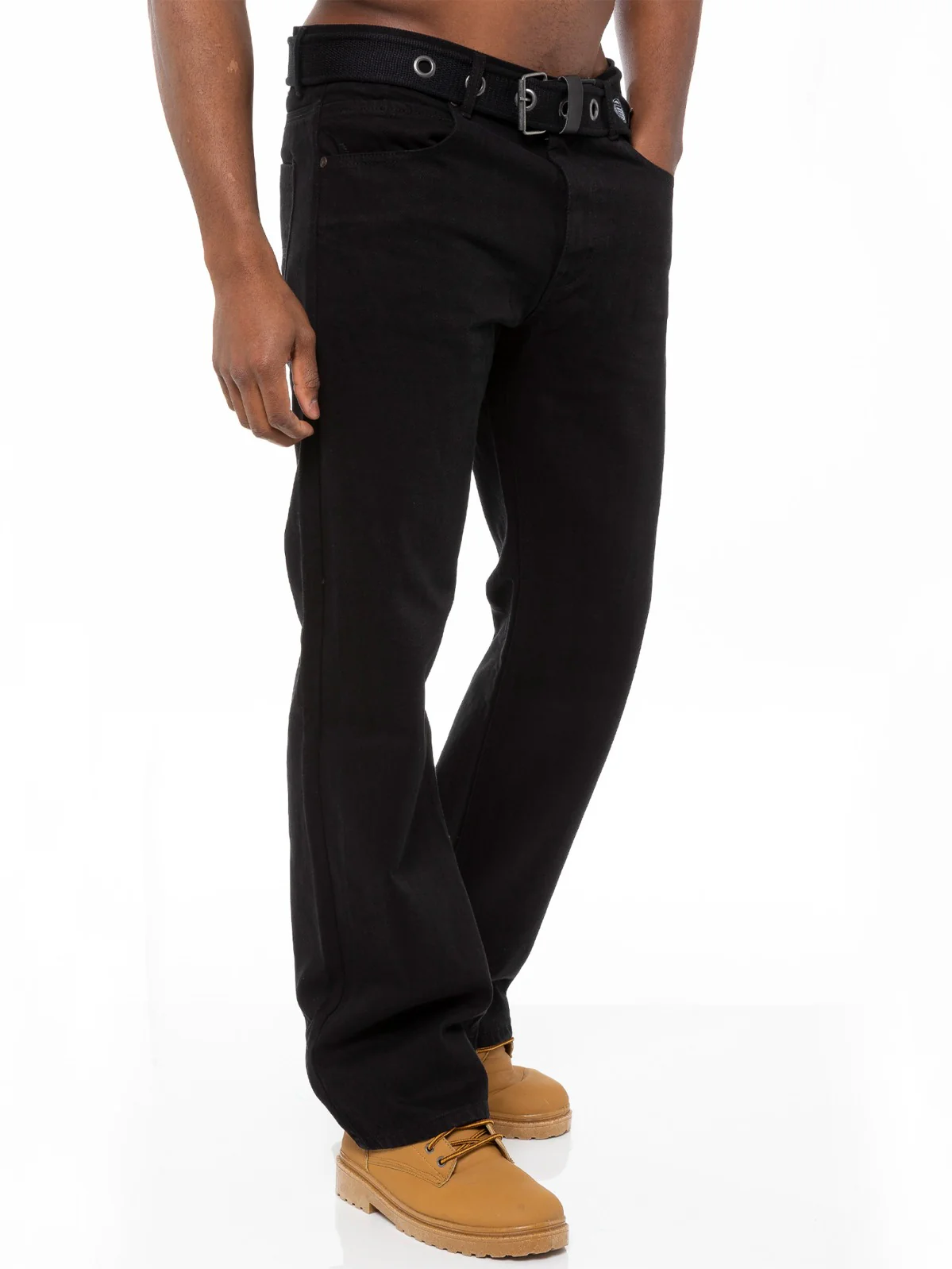 Mens Black Jeans with Belt | Enzo Designer Menswear - Image 4