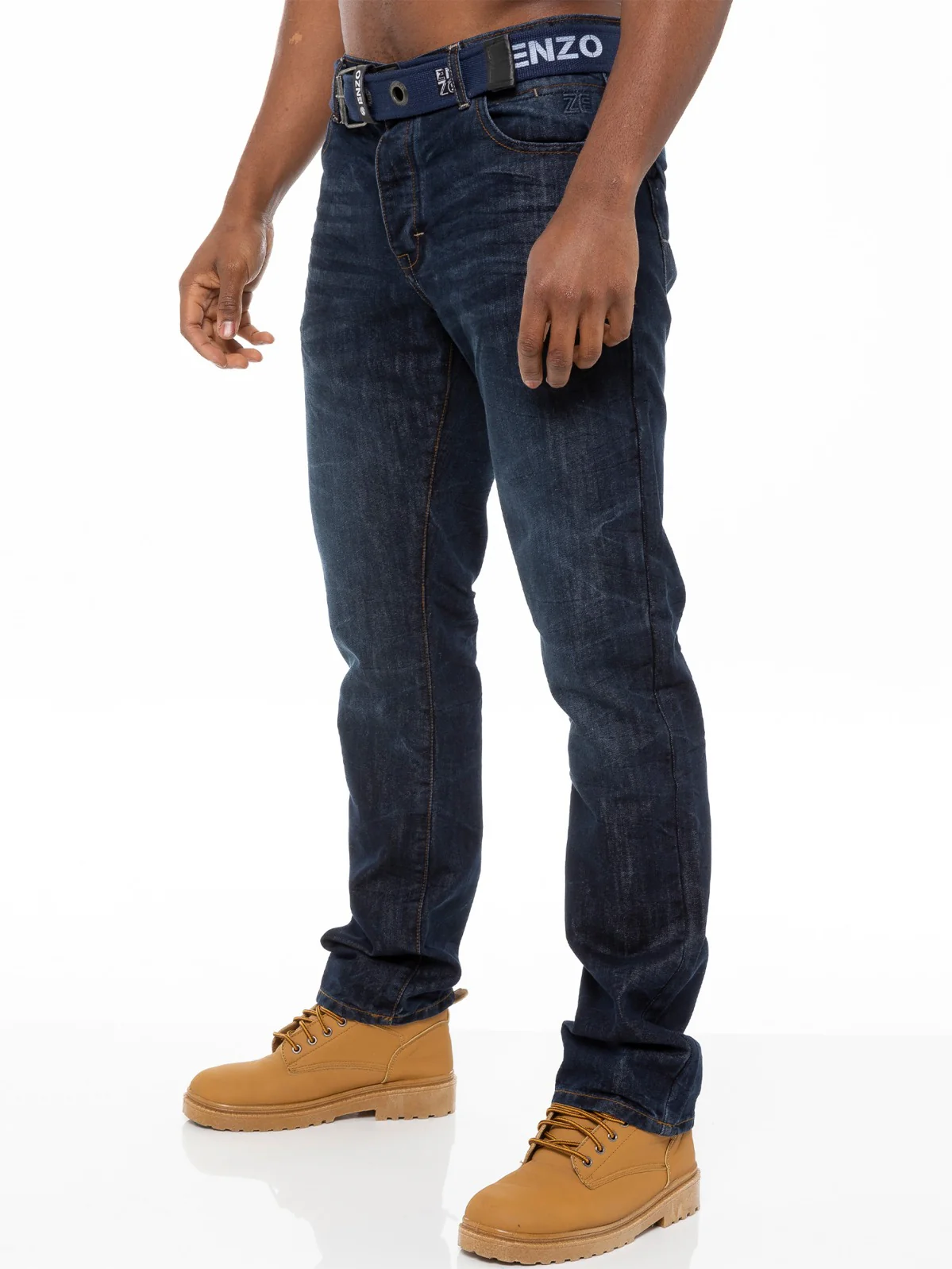 Mens Denim Straight Fit Jeans Mid Stonewash | Enzo Designer Menswear - Image 211