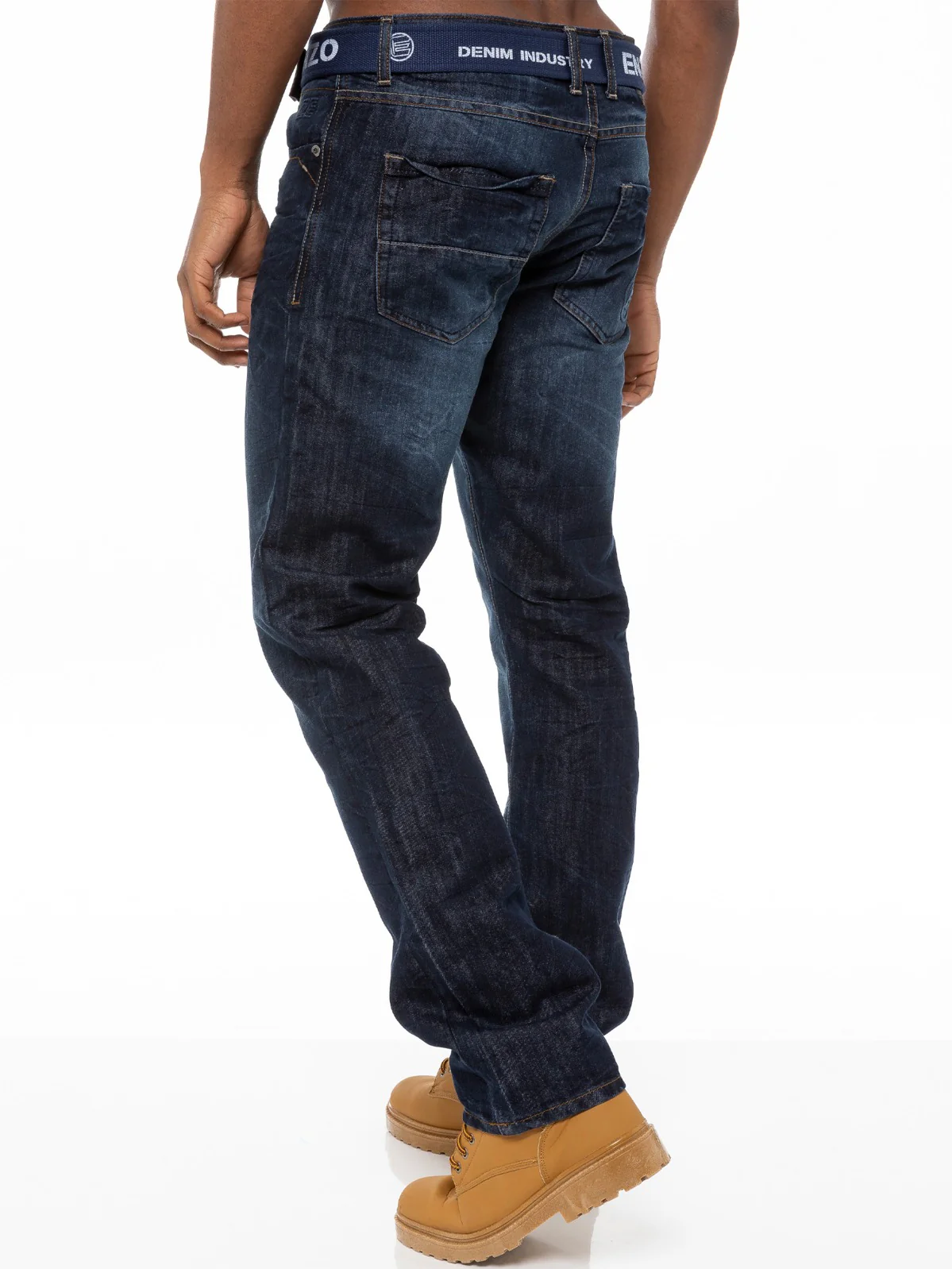 Mens Denim Straight Fit Jeans Mid Stonewash | Enzo Designer Menswear - Image 26