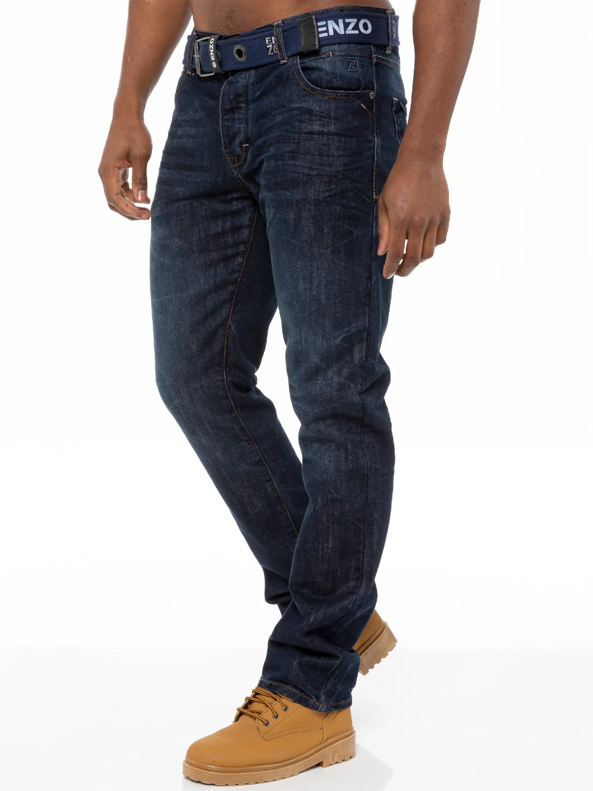 Mens Denim Straight Fit Jeans Mid Stonewash | Enzo Designer Menswear - Image 63
