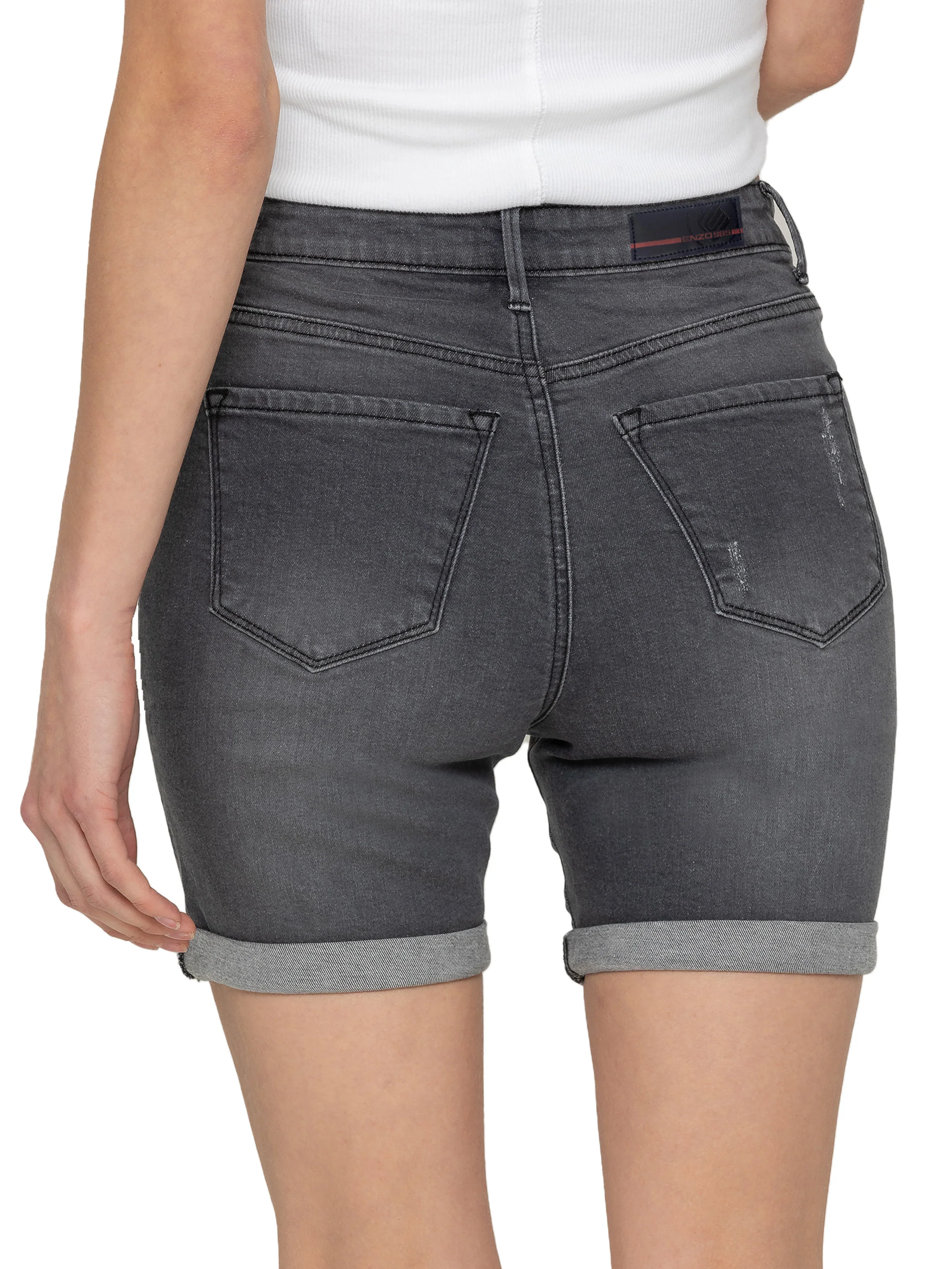 Enzo | Ladies Skinny Stretch Ripped Shorts - Image 12