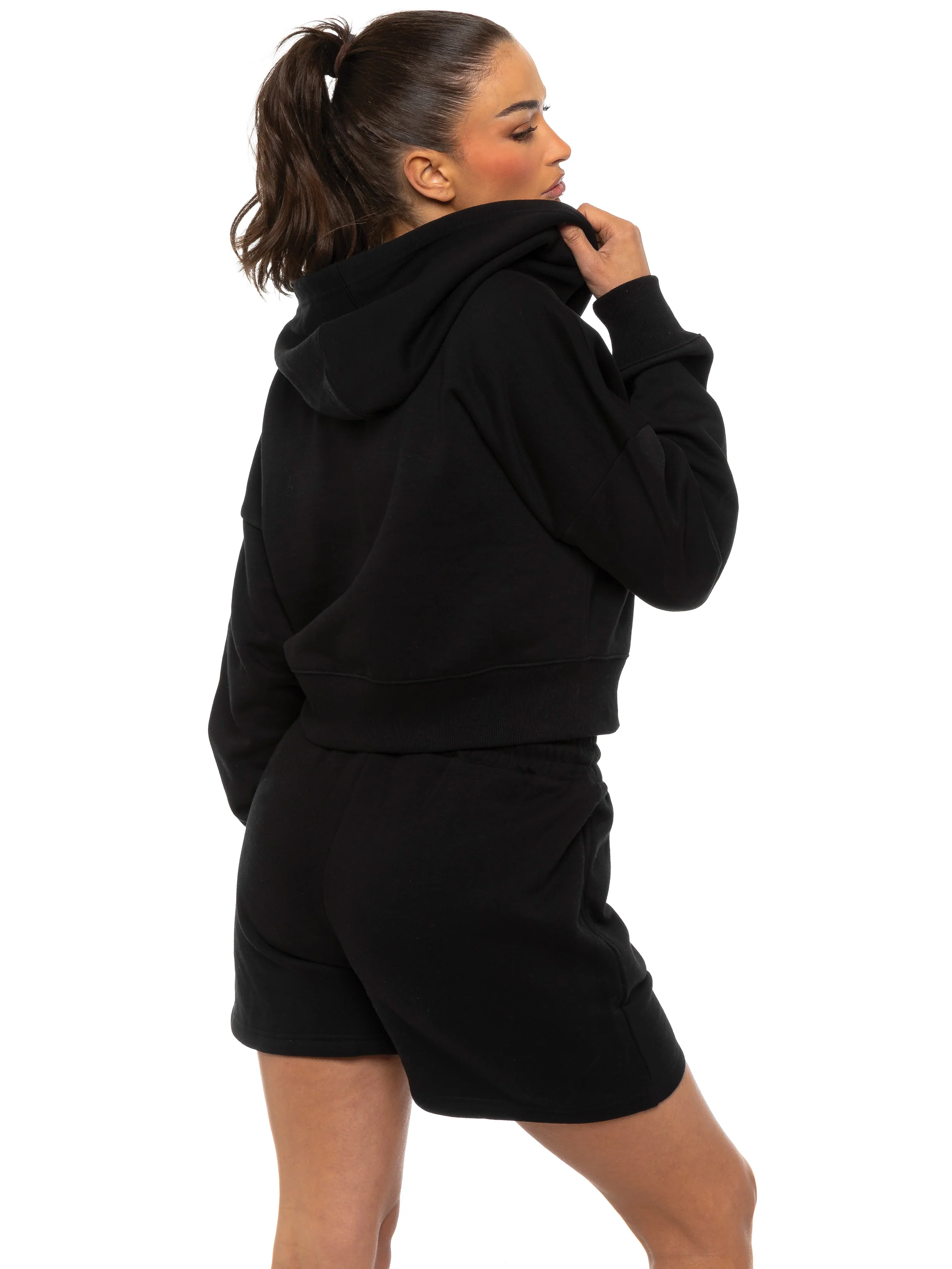 Enzo | Womens Cropped Zip Hoodie Tracksuit With Shorts - Image 7