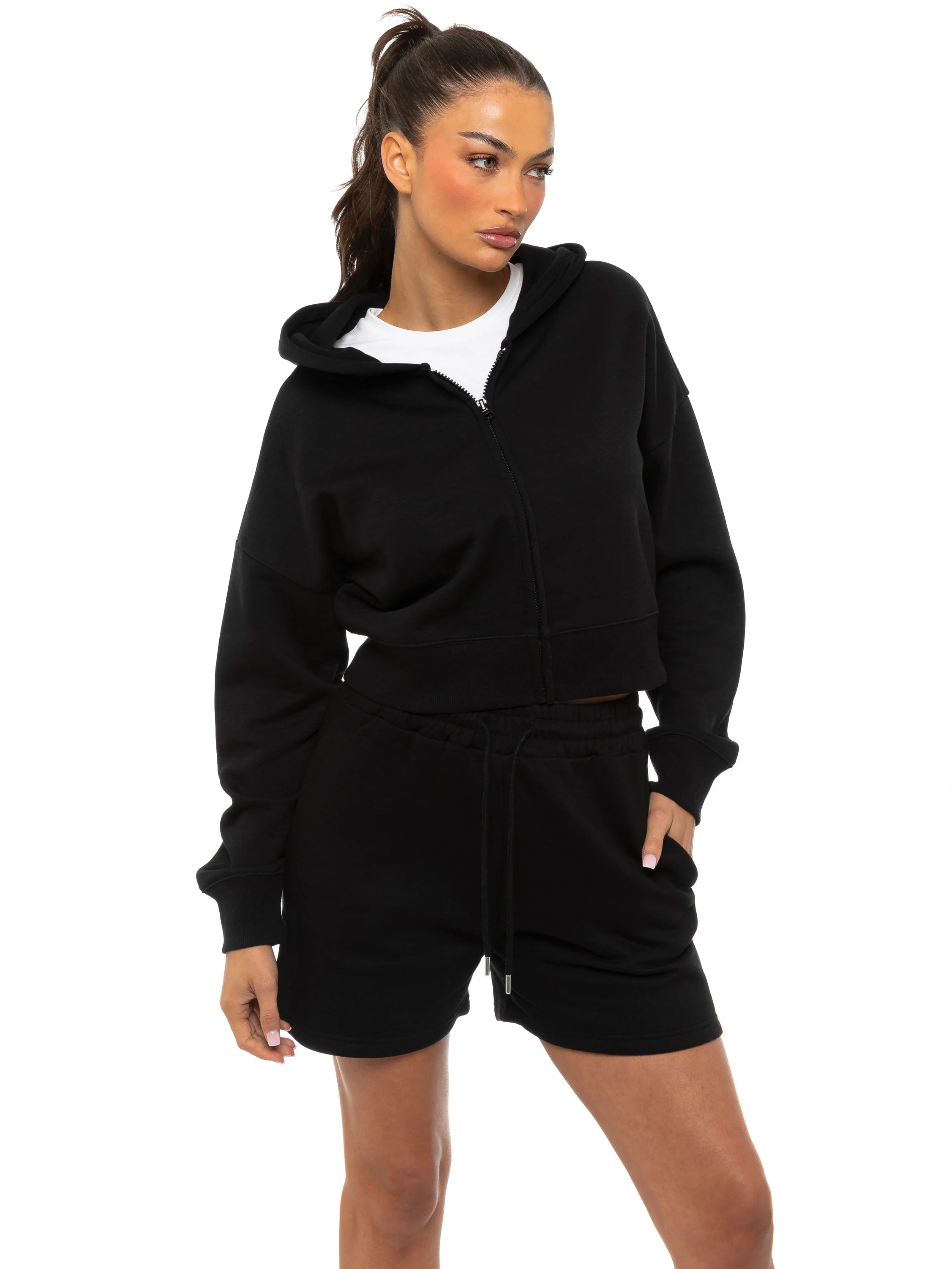 Enzo | Womens Cropped Zip Hoodie Tracksuit With Shorts - Image 8