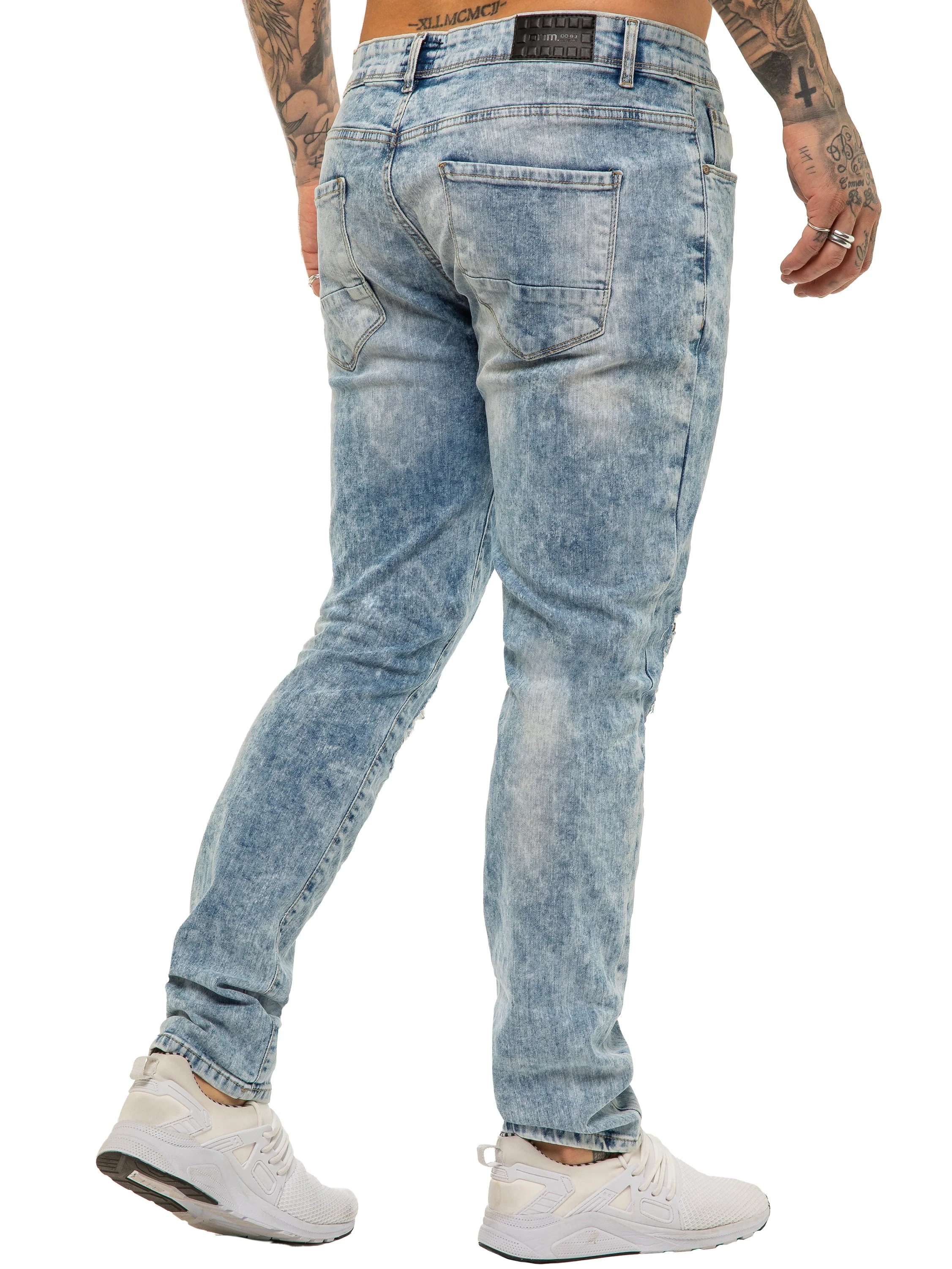 Mens Skinny Ripped Jeans Stretch Denim | Enzo Designer Menswear - Image 3