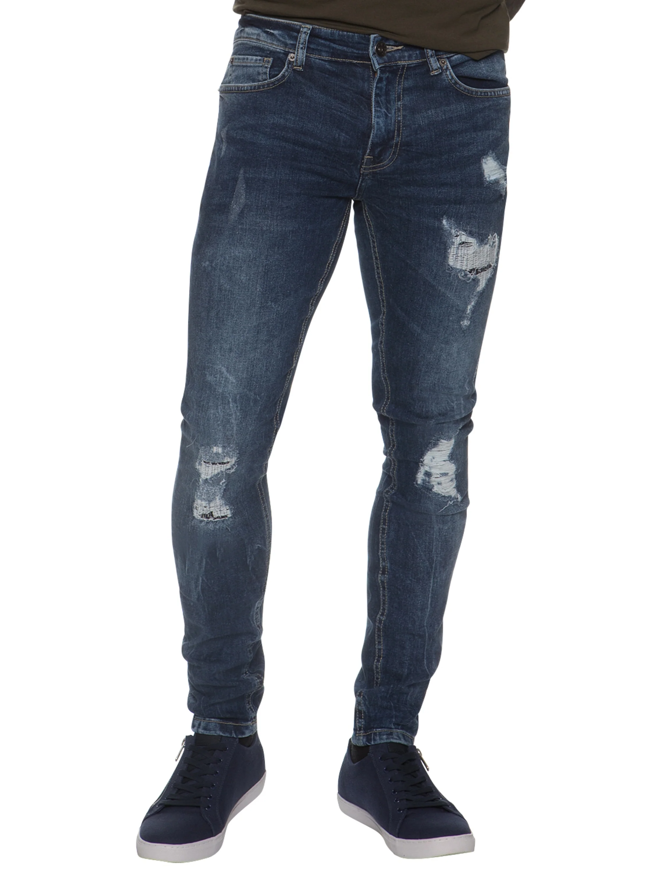 Super Skinny Stretch Rip & Repair Slim Jeans | Enzo Designer Menswear - Image 11