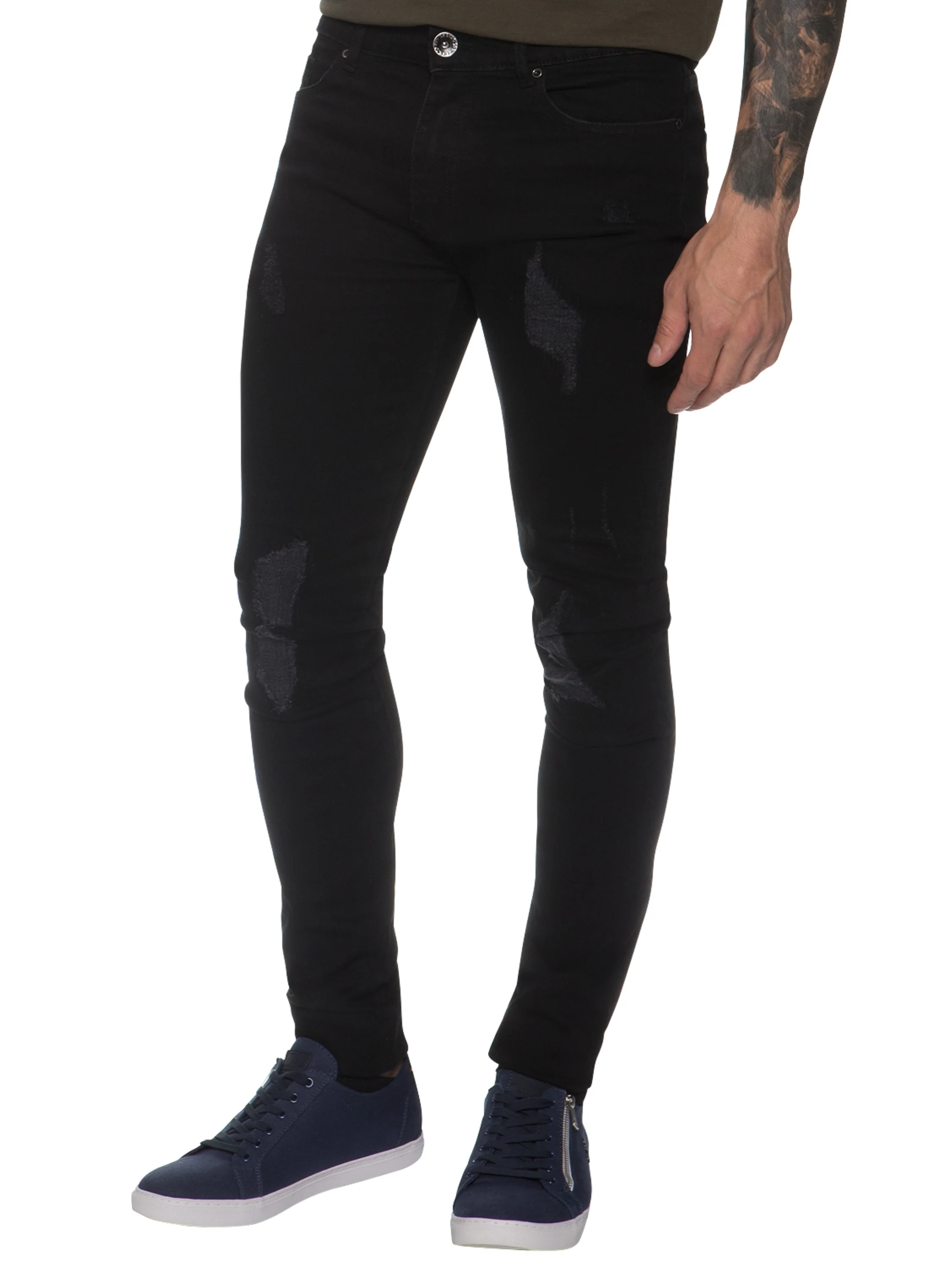 Super Skinny Stretch Rip & Repair Slim Jeans | Enzo Designer Menswear - Image 15