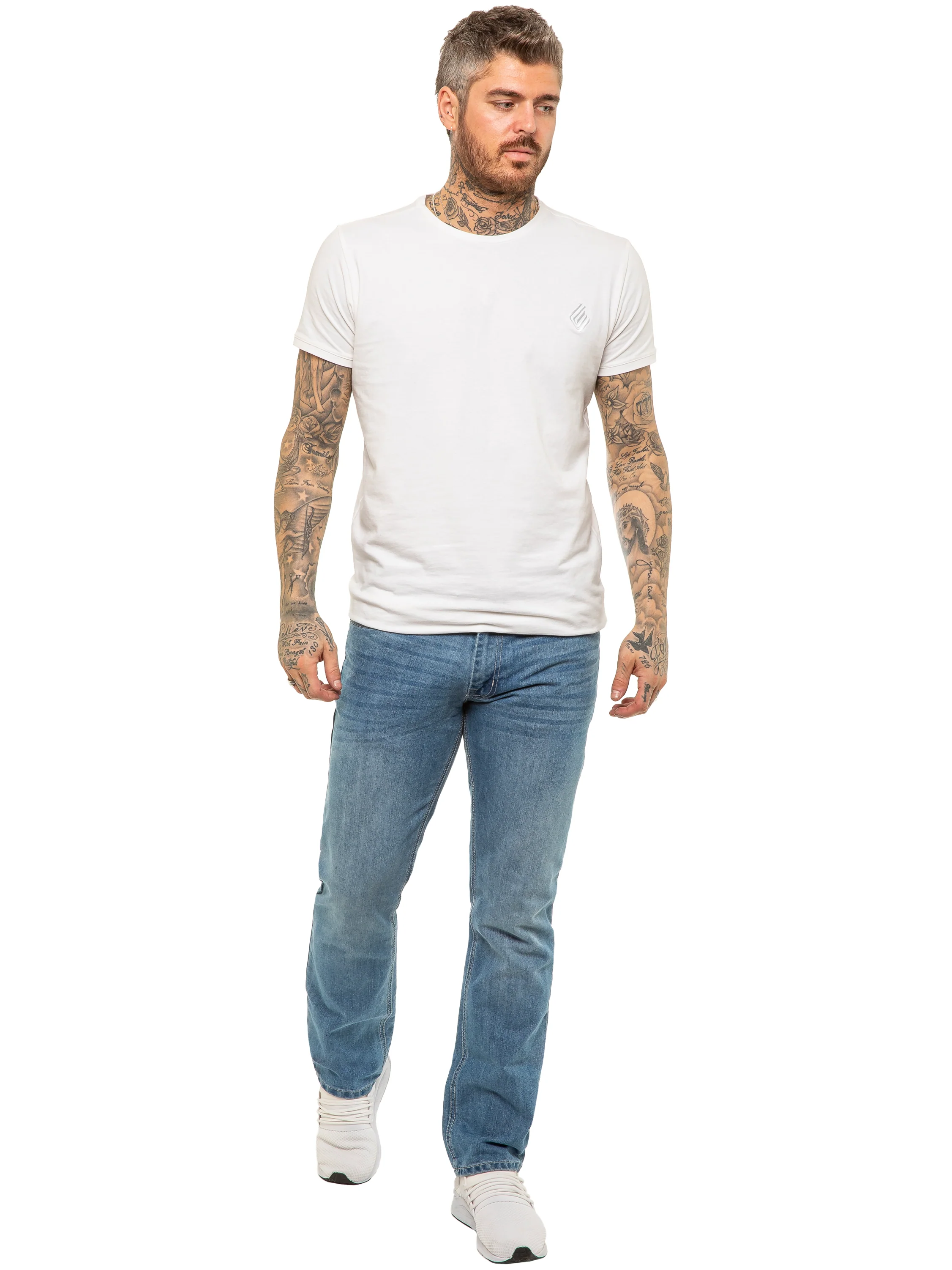 Mens Designer Blue Regular Tapered Fit Denim Jeans | Enzo Designer Menswear - Image 5