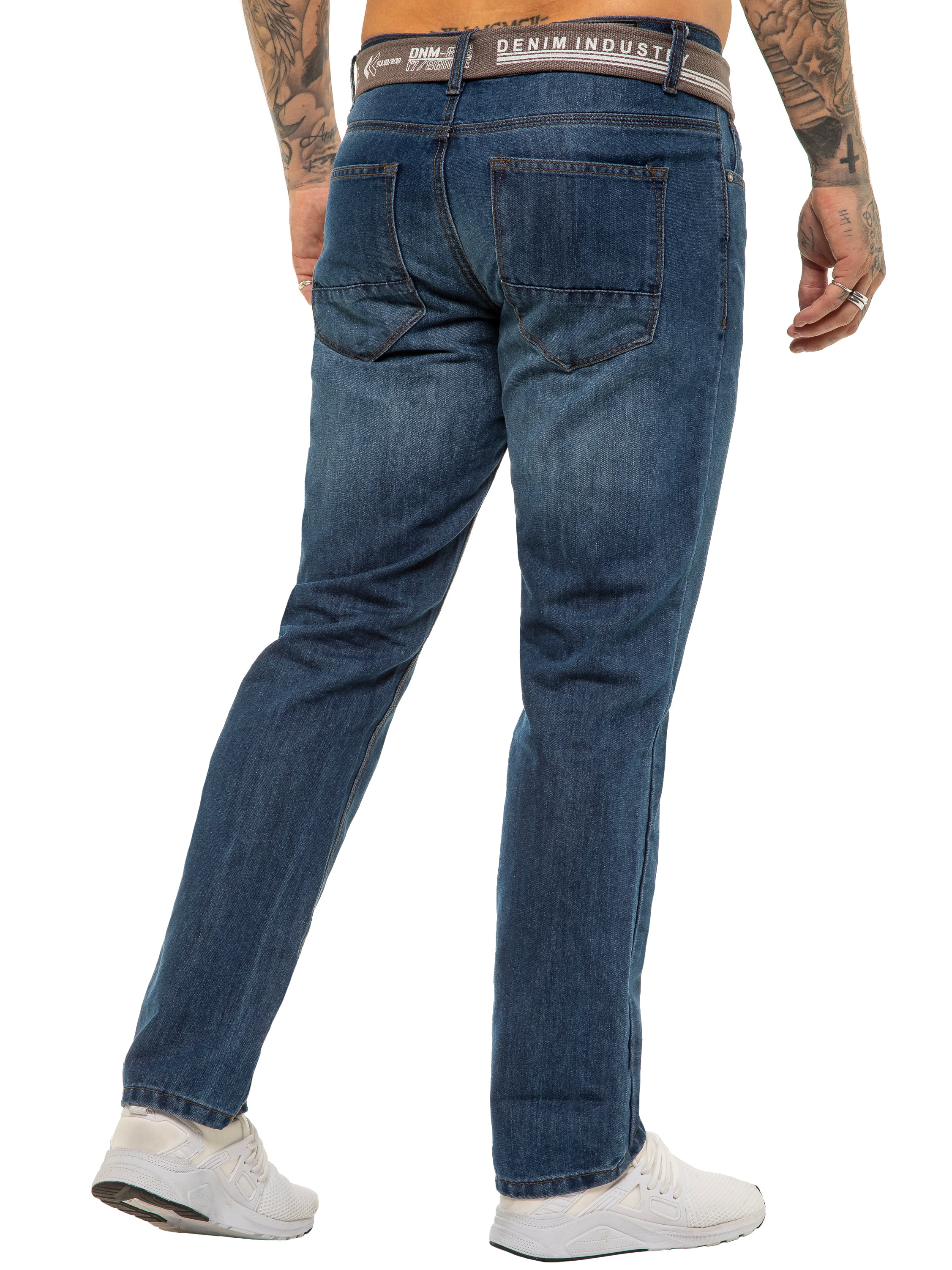 Mens Designer Blue Regular Tapered Fit Denim Jeans | Enzo Designer Menswear - Image 9