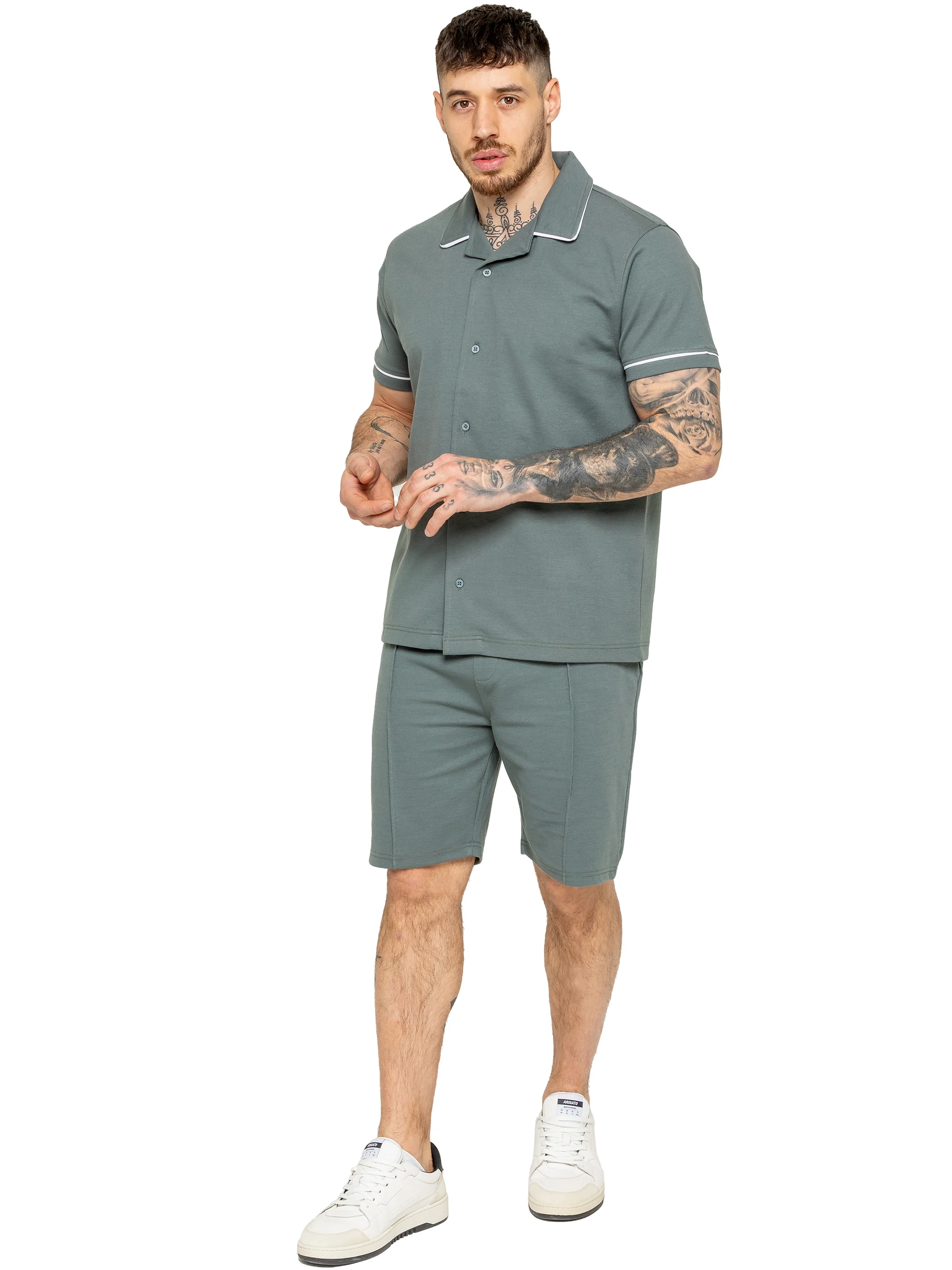 Enzo | Mens Short Sleeve Piping Shirt - Image 11