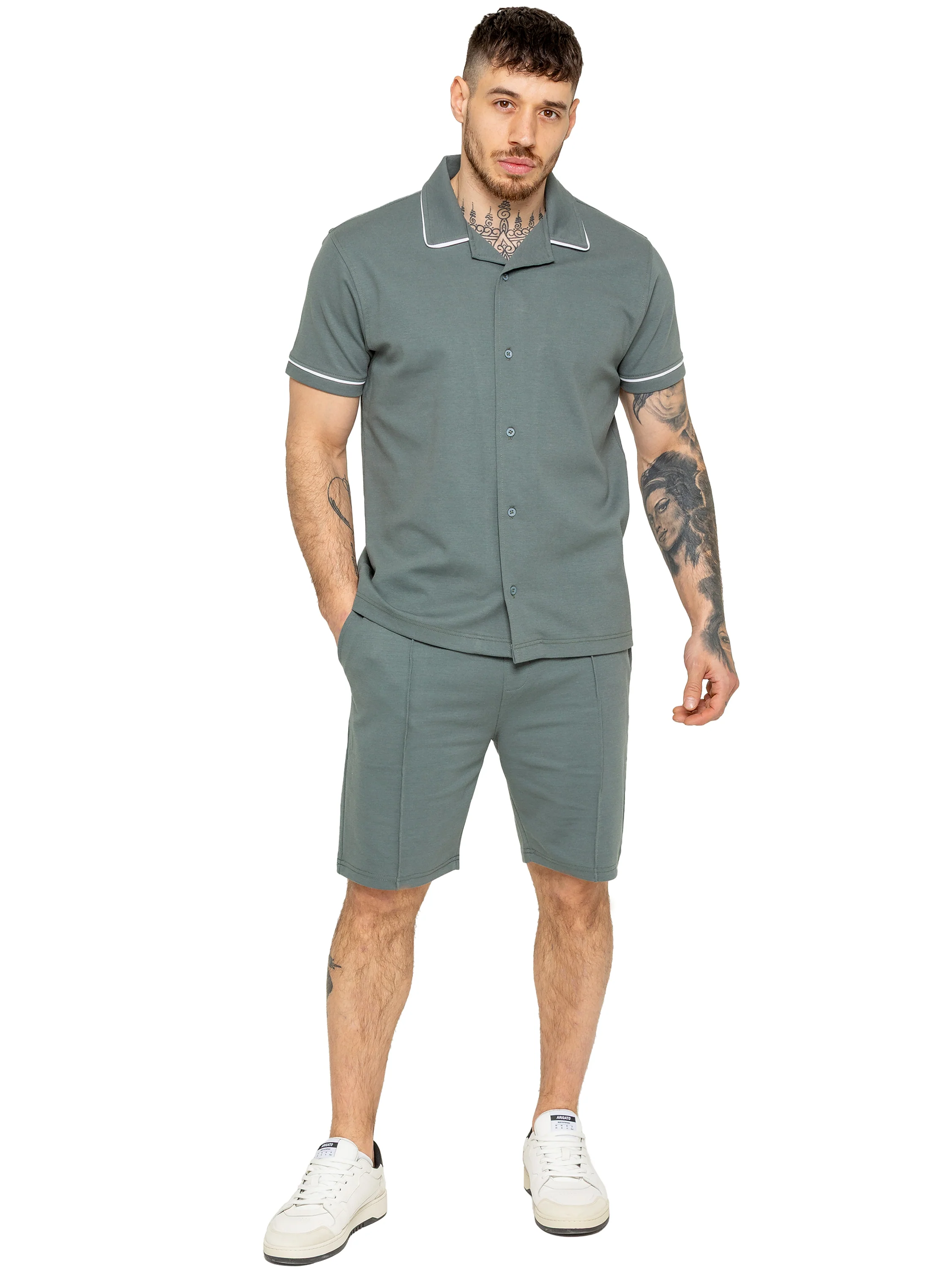 Enzo | Mens Short Sleeve Piping Shirt - Image 12