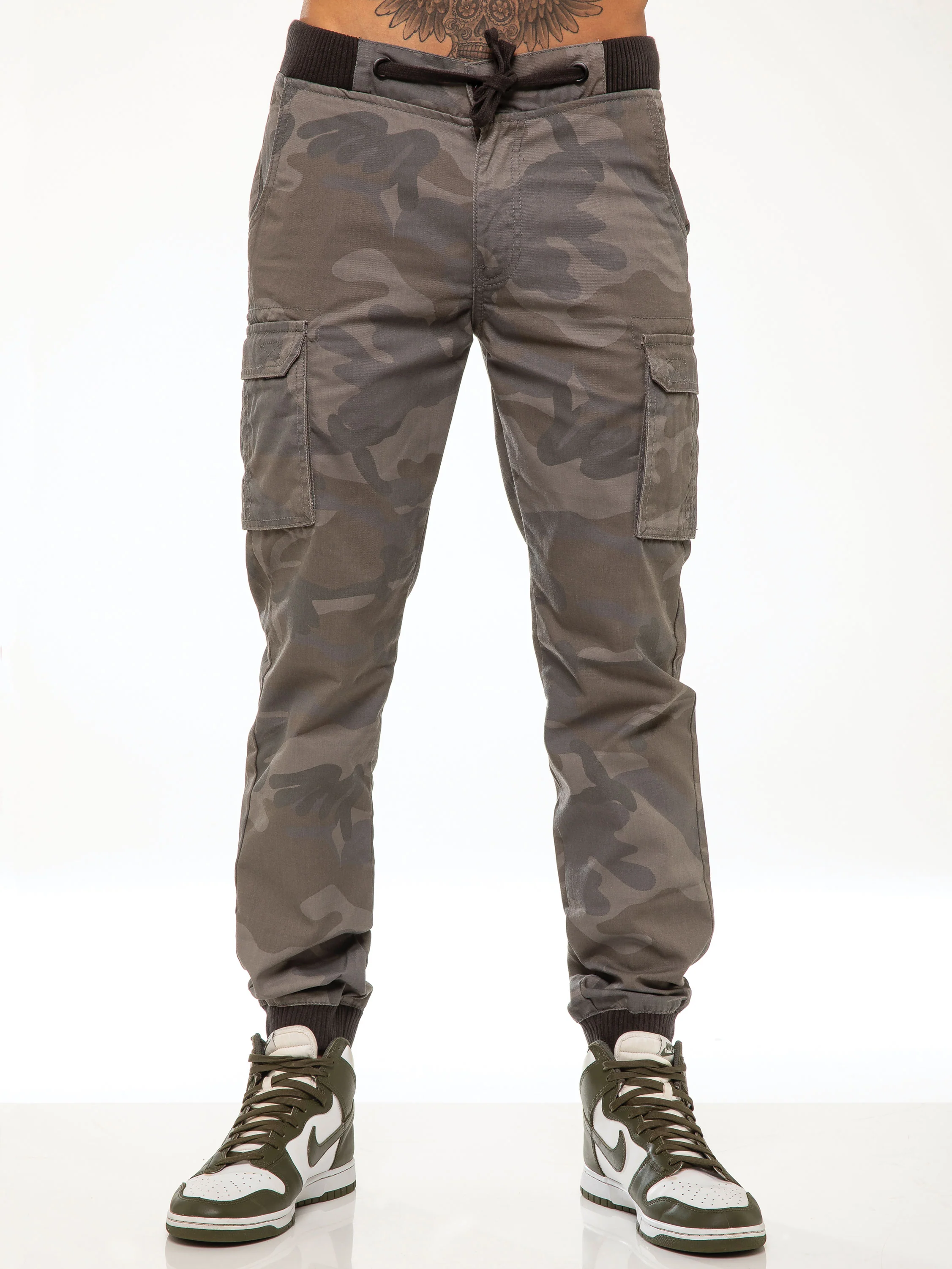ENZO Mens Military Combat Cuffed Camouflage Jeans - Image 11