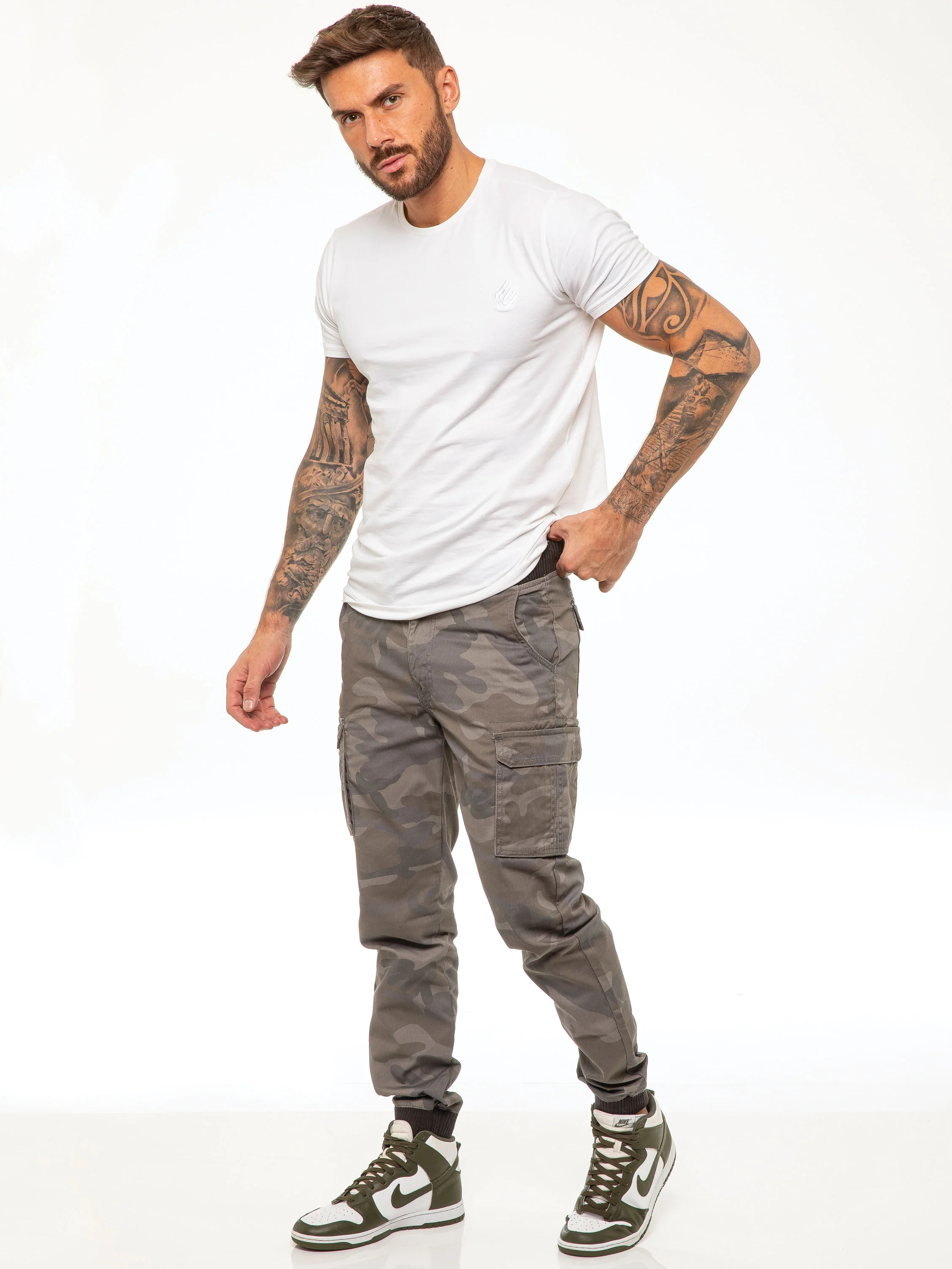 ENZO Mens Military Combat Cuffed Camouflage Jeans - Image 14