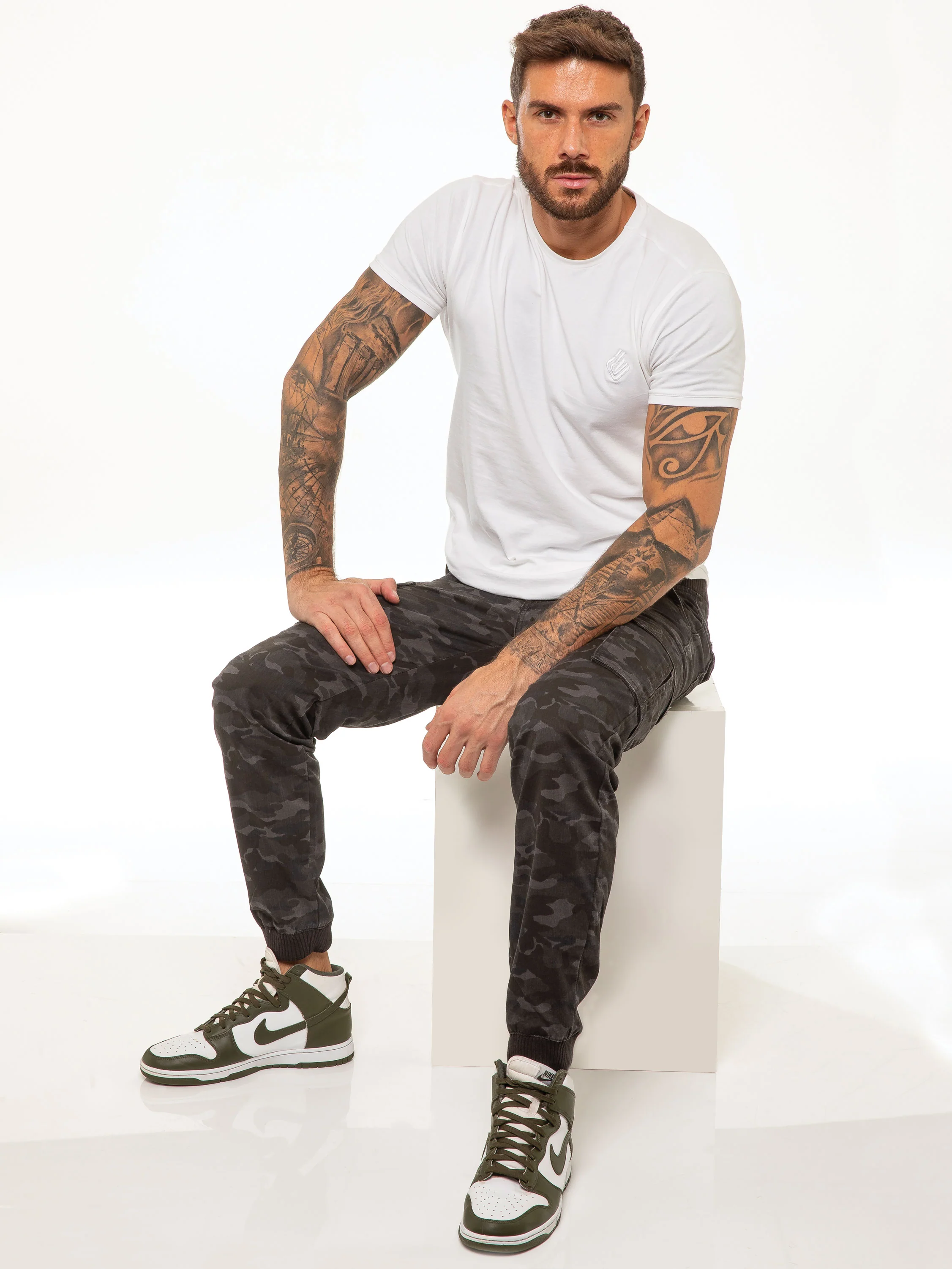 ENZO Mens Military Combat Cuffed Camouflage Jeans - Image 15