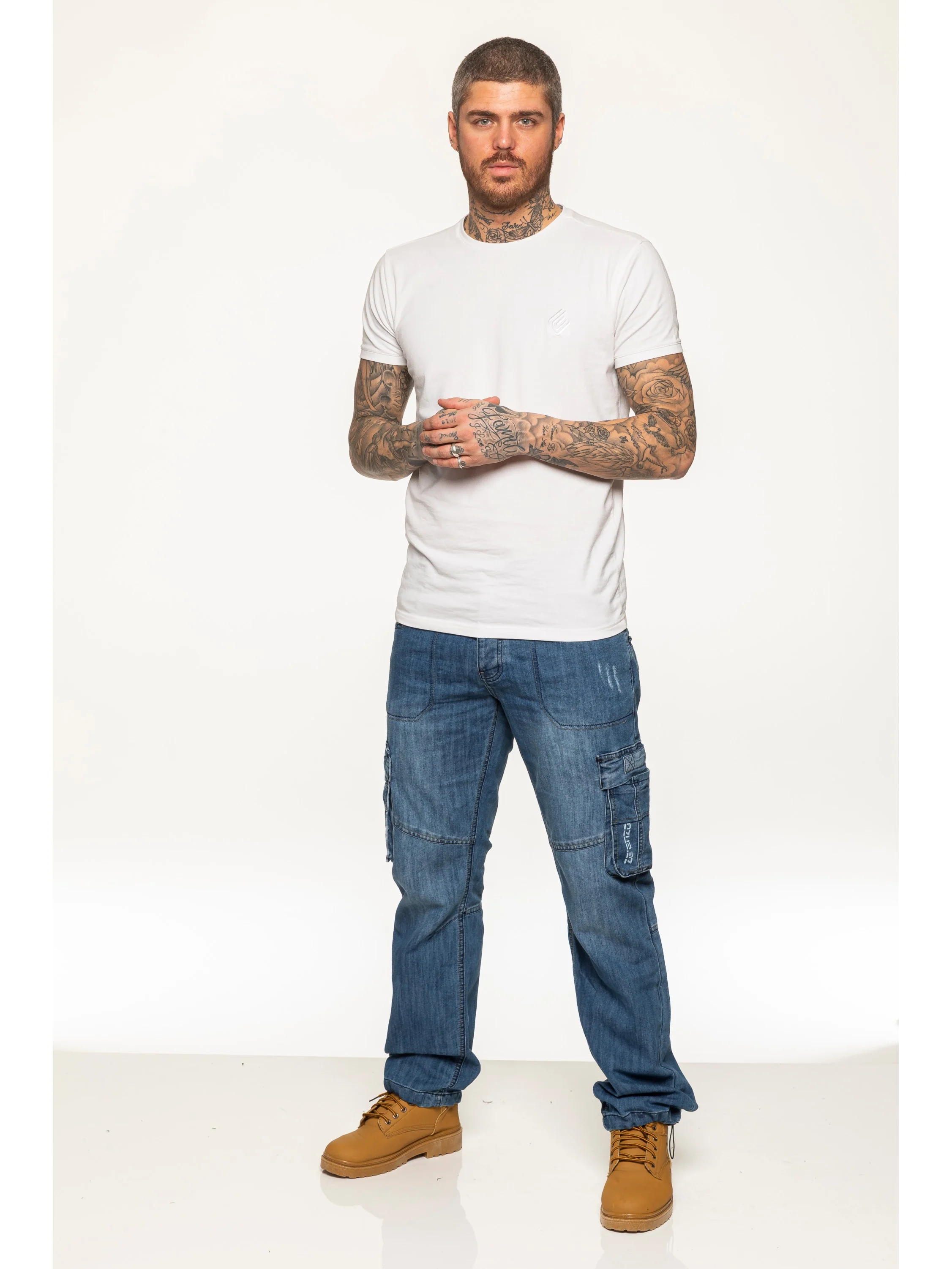 Mens Dark Blue Combat Denim Jeans | Enzo Designer Menswear - Image 16