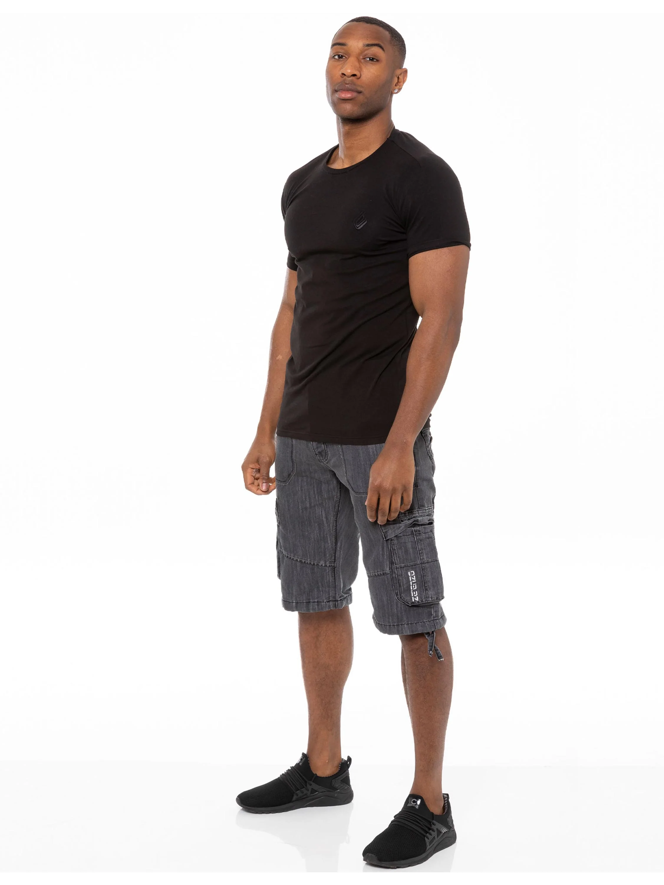 Mens Raw Combat Cargo Denim Shorts | Enzo Designer Menswear - Image 23