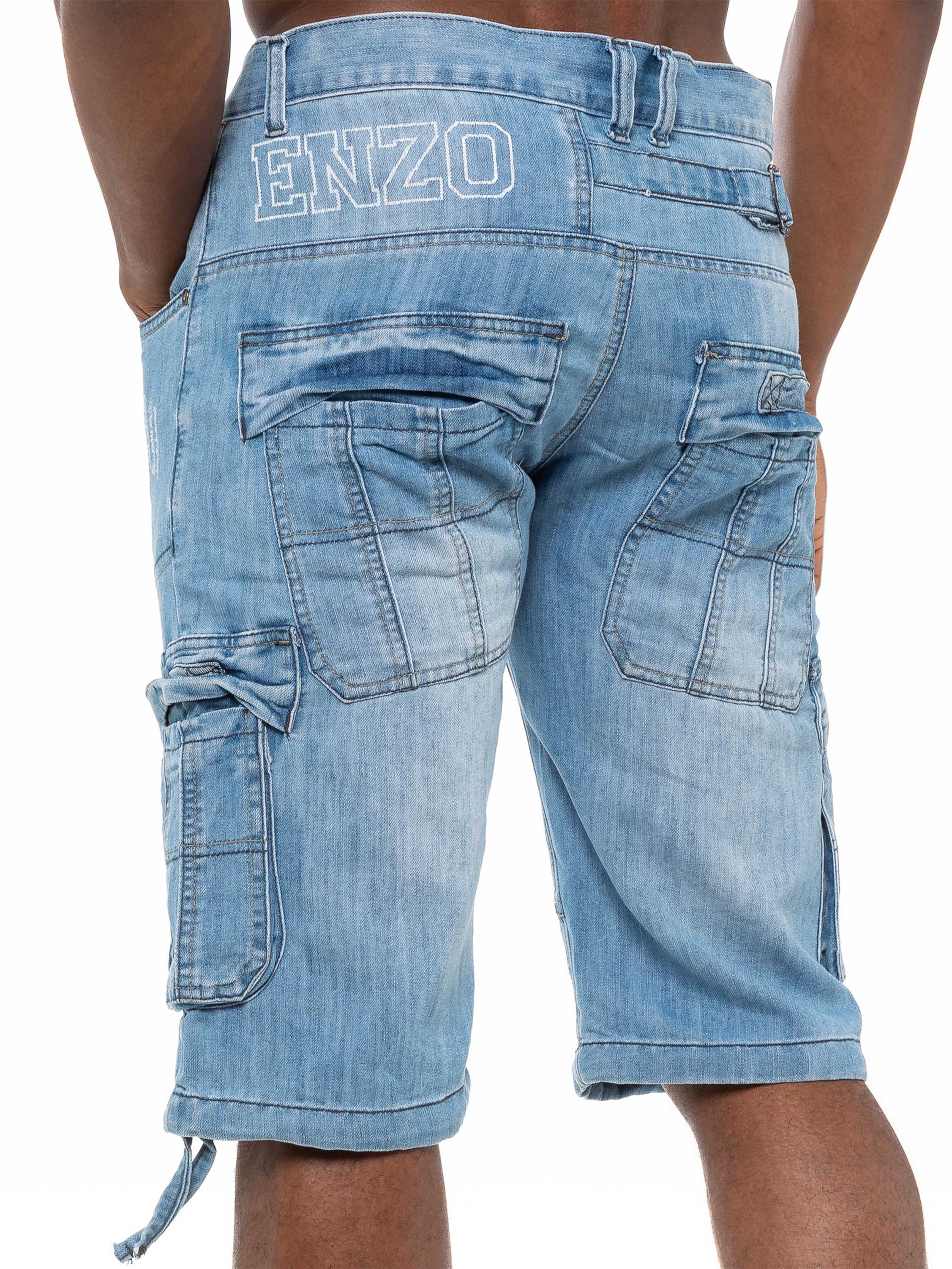 Mens Raw Combat Cargo Denim Shorts | Enzo Designer Menswear - Image 3