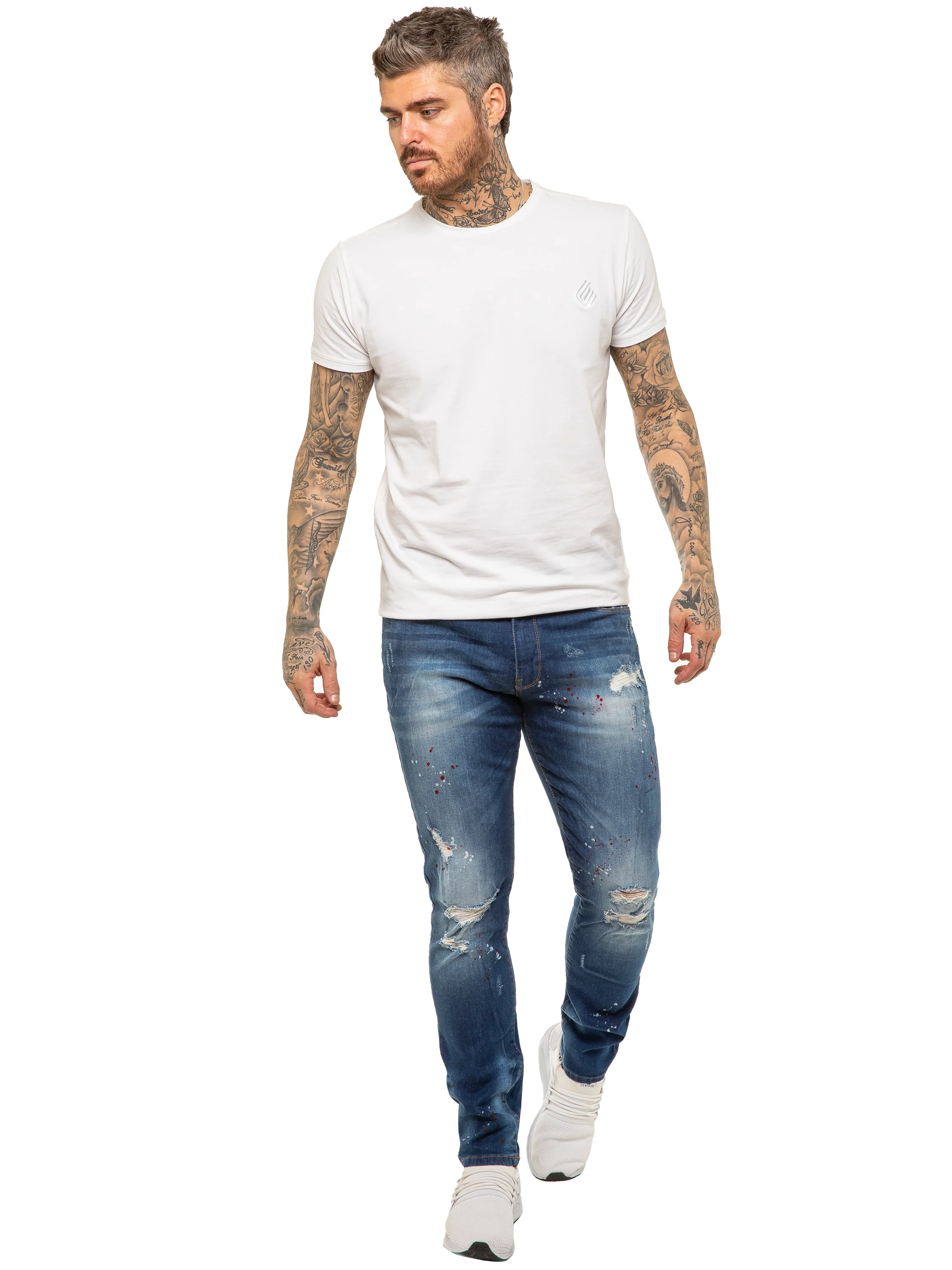 Mens Skinny Ripped Splash Jeans Stretch Denim | Enzo Designer Menswear - Image 11