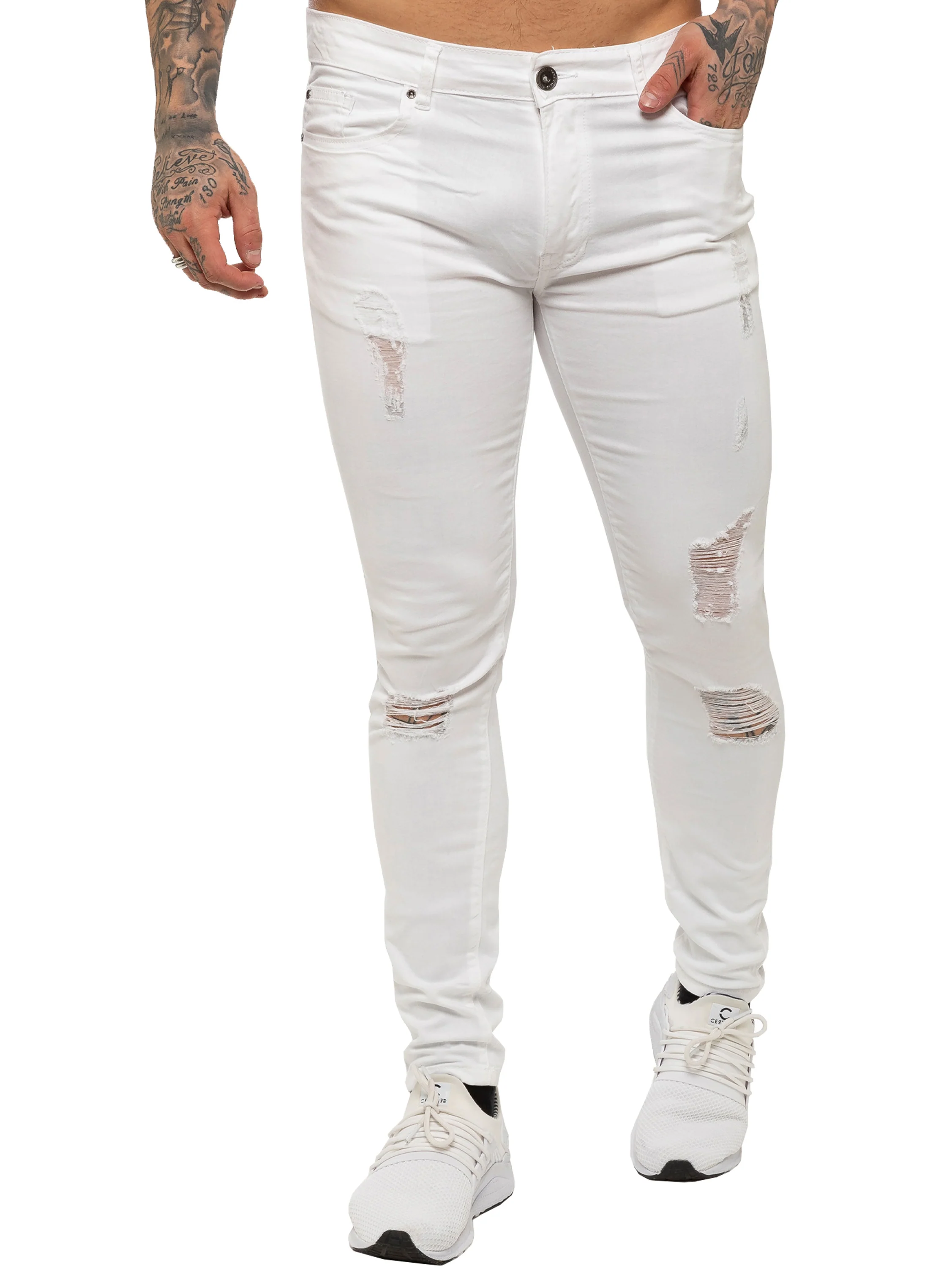 Mens Super Skinny Stretch Ripped Jeans | Enzo Designer Menswear - Image 13