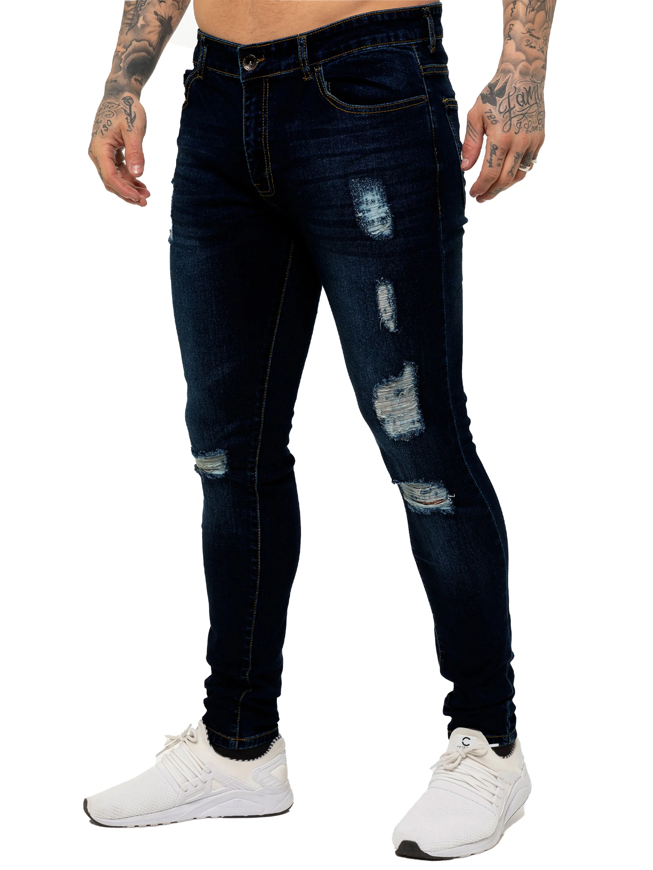 Mens Super Skinny Stretch Ripped Jeans | Enzo Designer Menswear - Image 4
