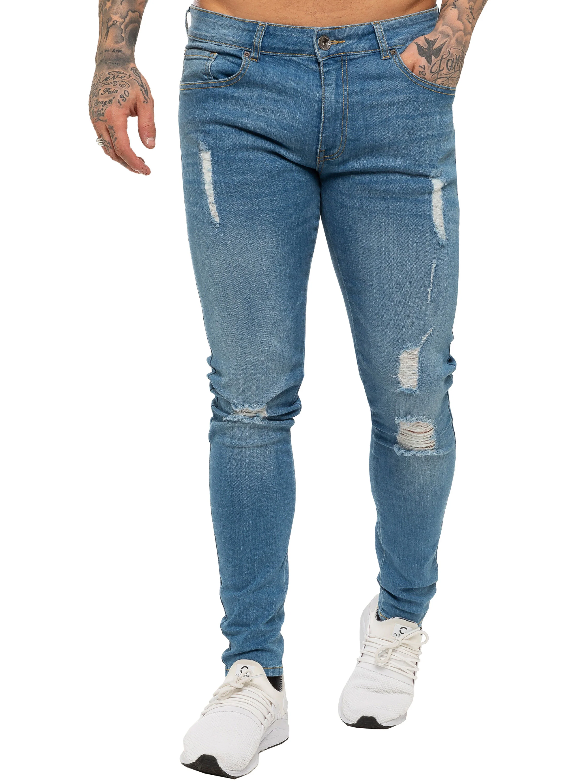 Mens Super Skinny Stretch Ripped Jeans | Enzo Designer Menswear - Image 7