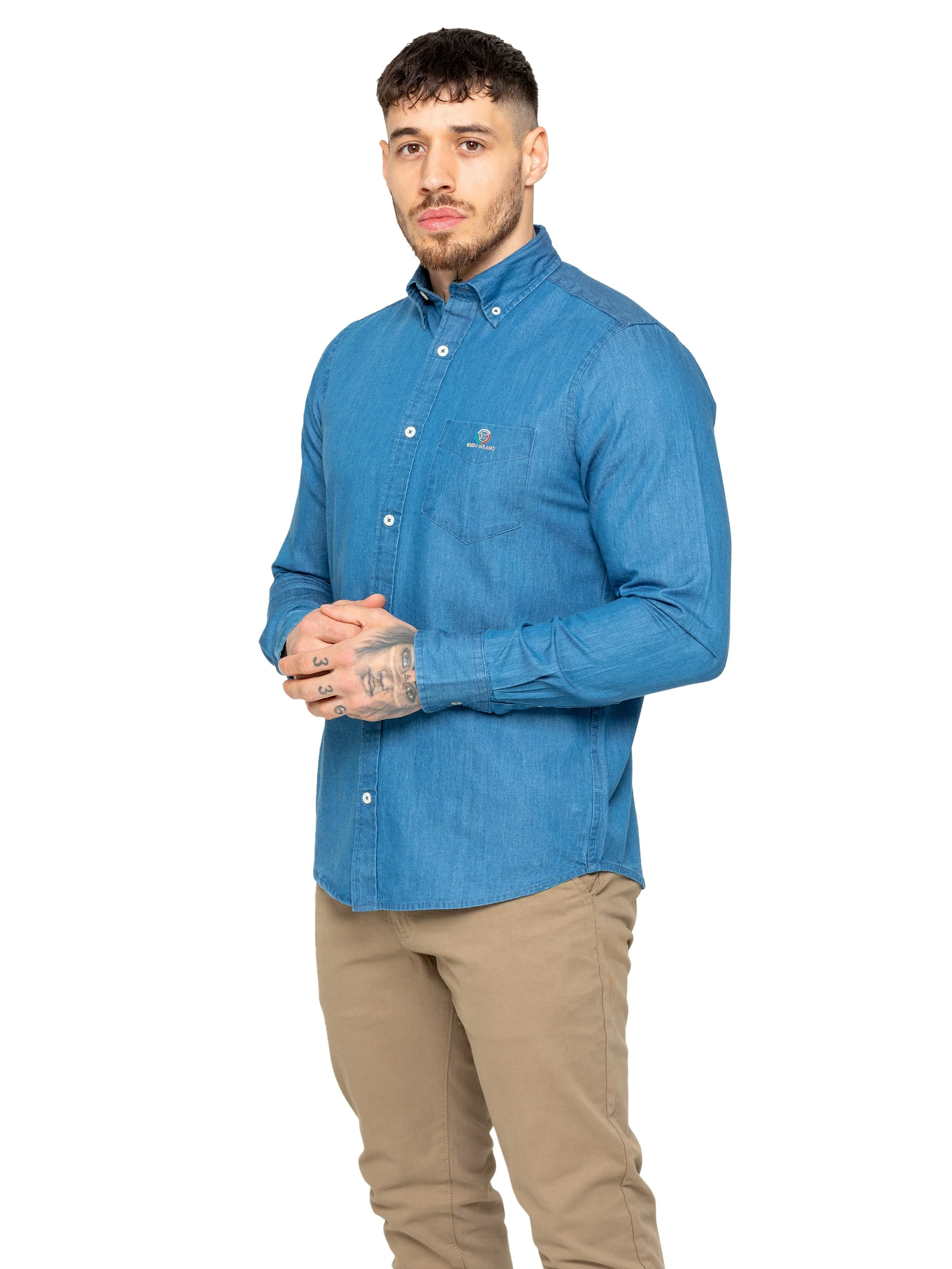 Enzo | Mens Regular Fit Denim Shirt - Image 14