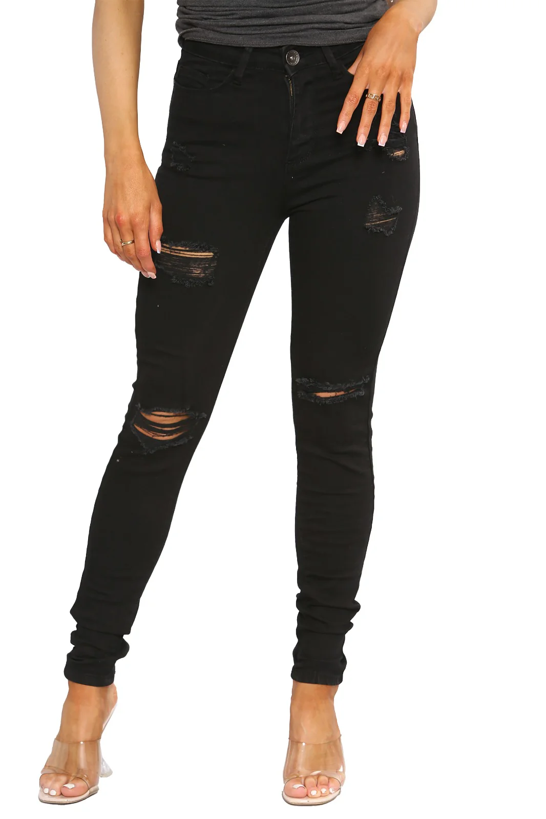 Enzo Designer | Womens Skinny Stretch Ripped Denim Jeans - Image 13